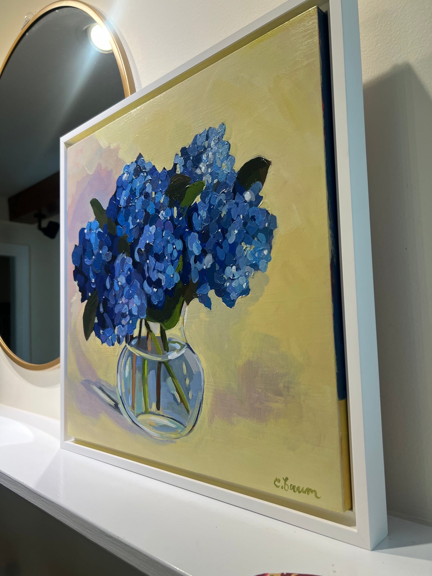 “End of Summer Blues”, original artwork, floral painting of hydrangeas