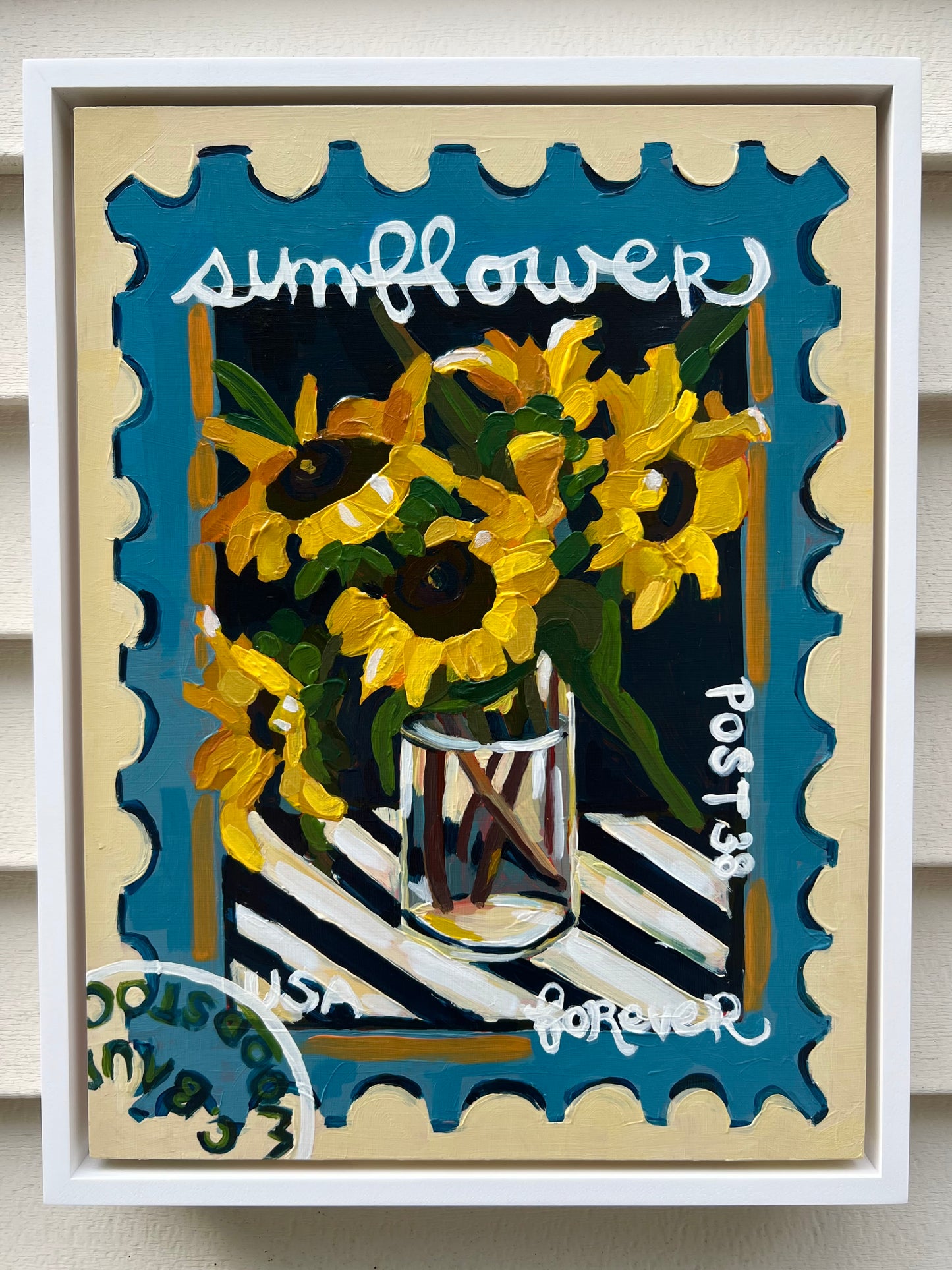 “Posted: Sunflowers, Collected” original floral painting, large sunflower painting