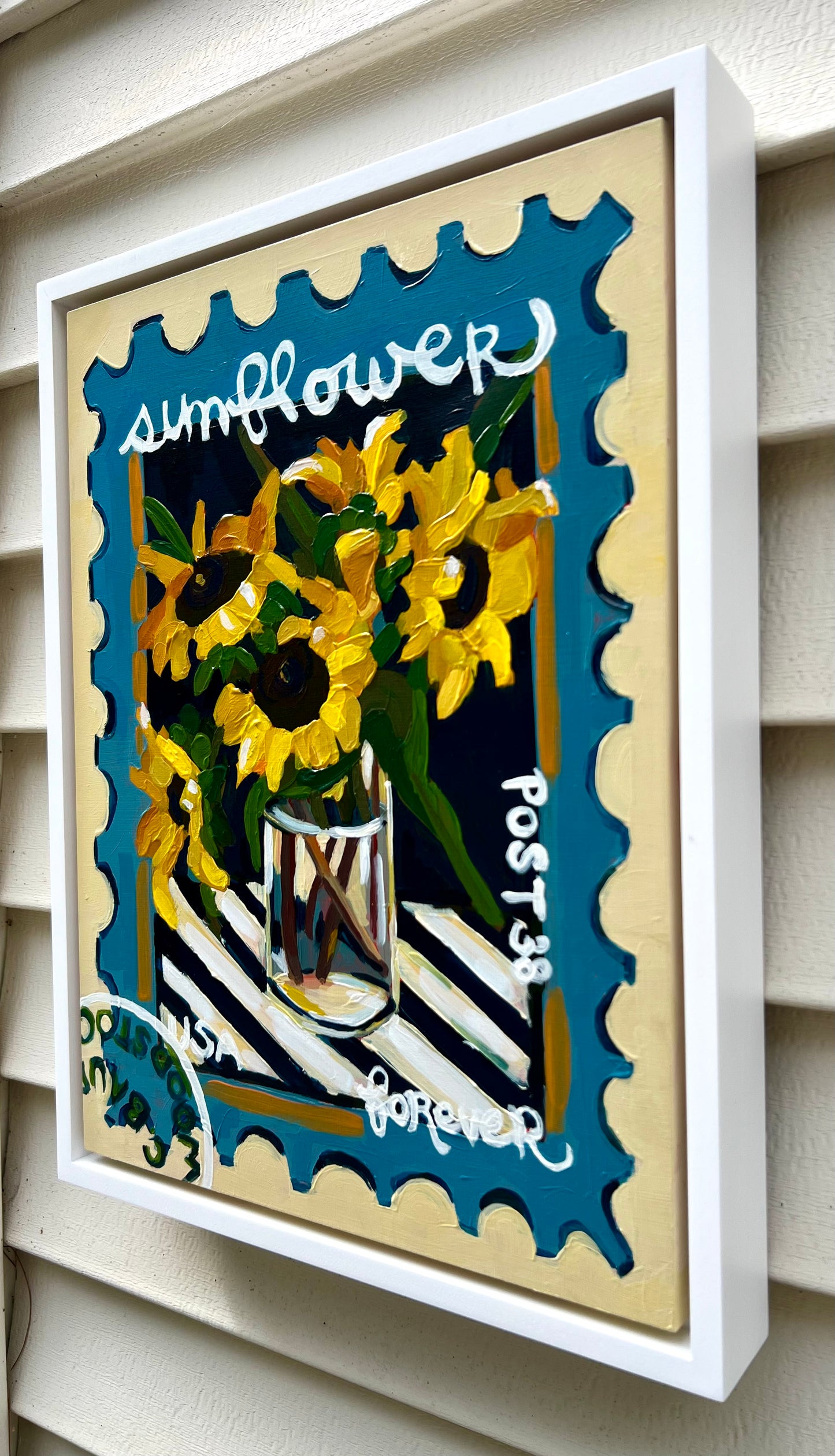 “Posted: Sunflowers, Collected” original floral painting, large sunflower painting