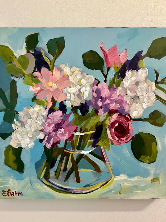 Beach House Blue - 12x12 floral painting