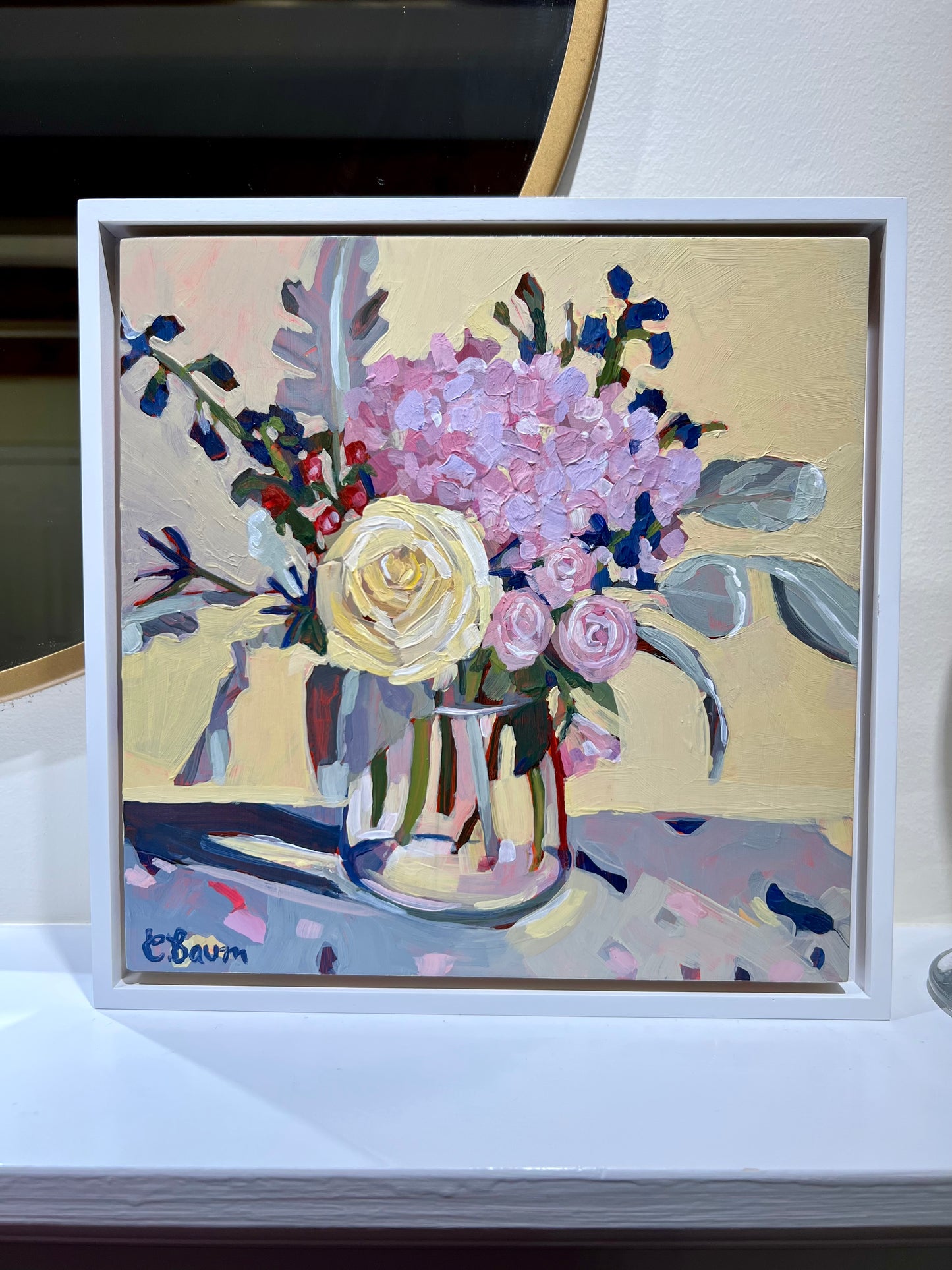 Petal Confetti 1 - yellow rose & purple hydrangea floral painting