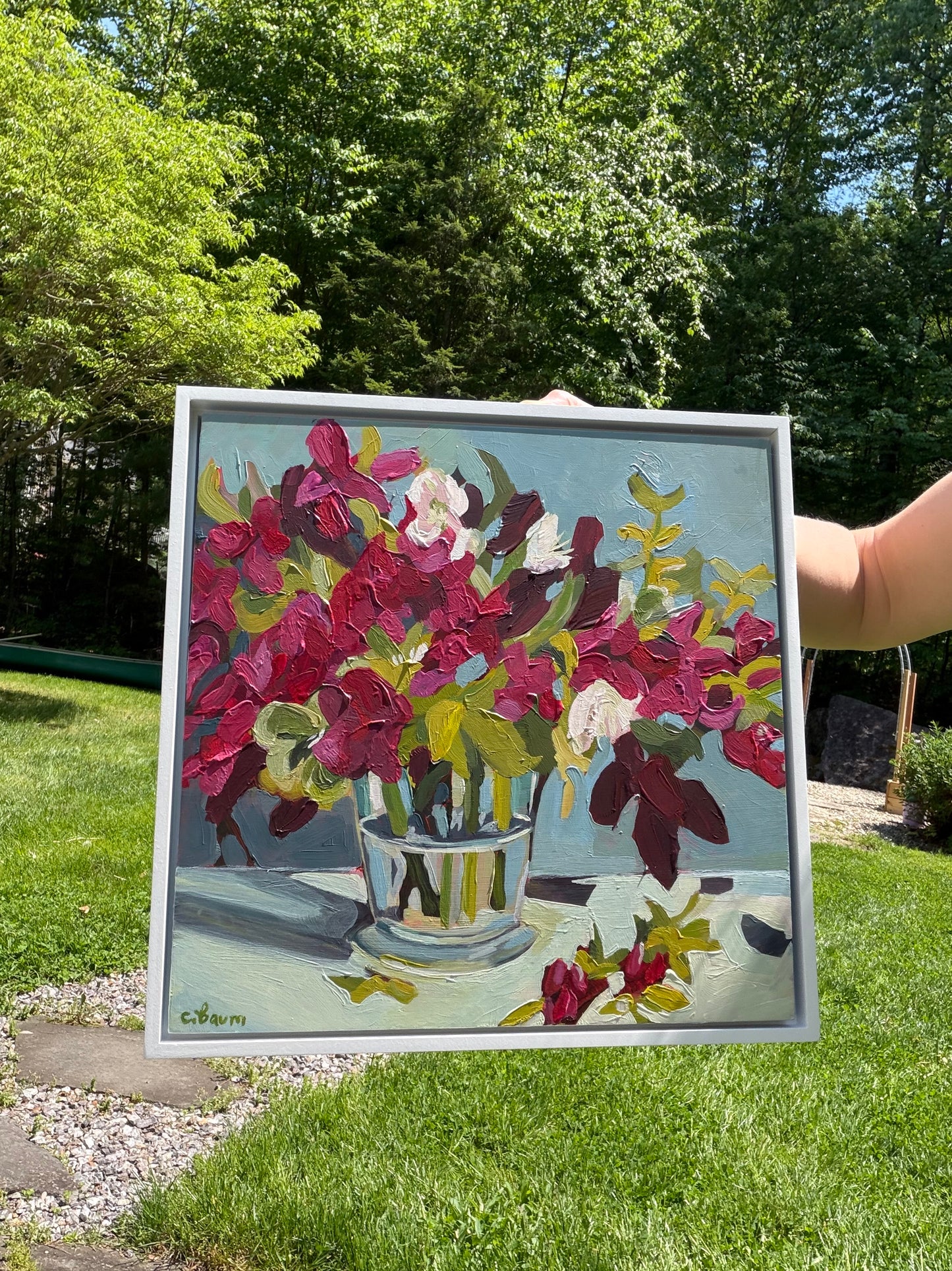 “Quand Meme” original floral painting, framed 12x12 (sold)