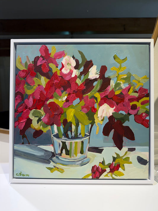 “Quand Meme” original floral painting, framed 12x12