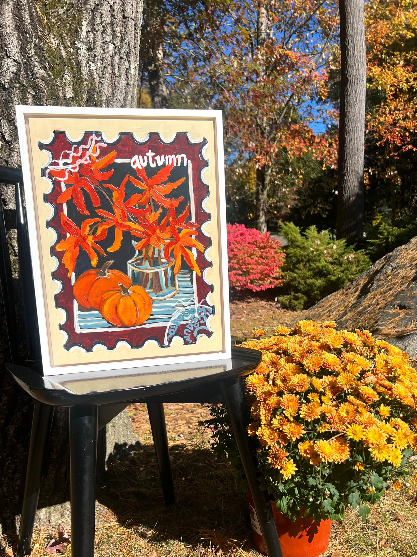 “Posted: Autumn Scene”, fall floral painting