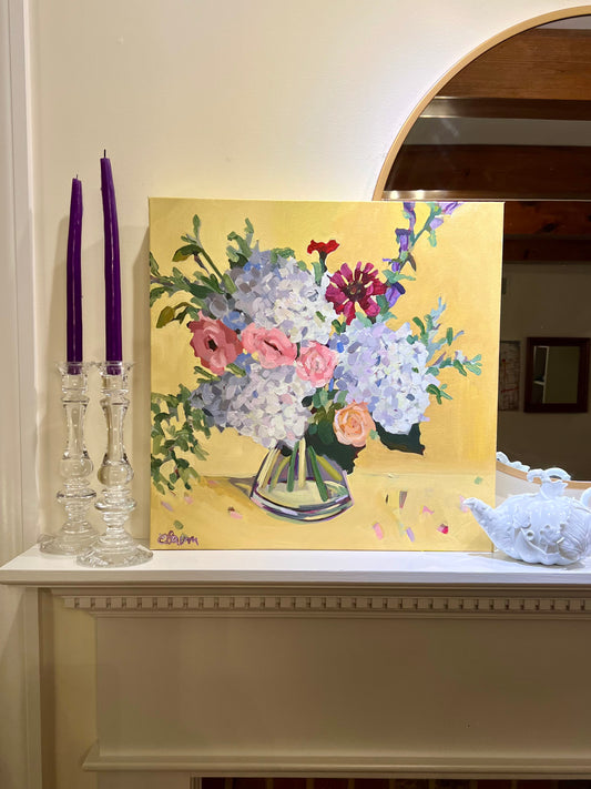 To Bring Together - white hydrangea floral arrangement still life painting