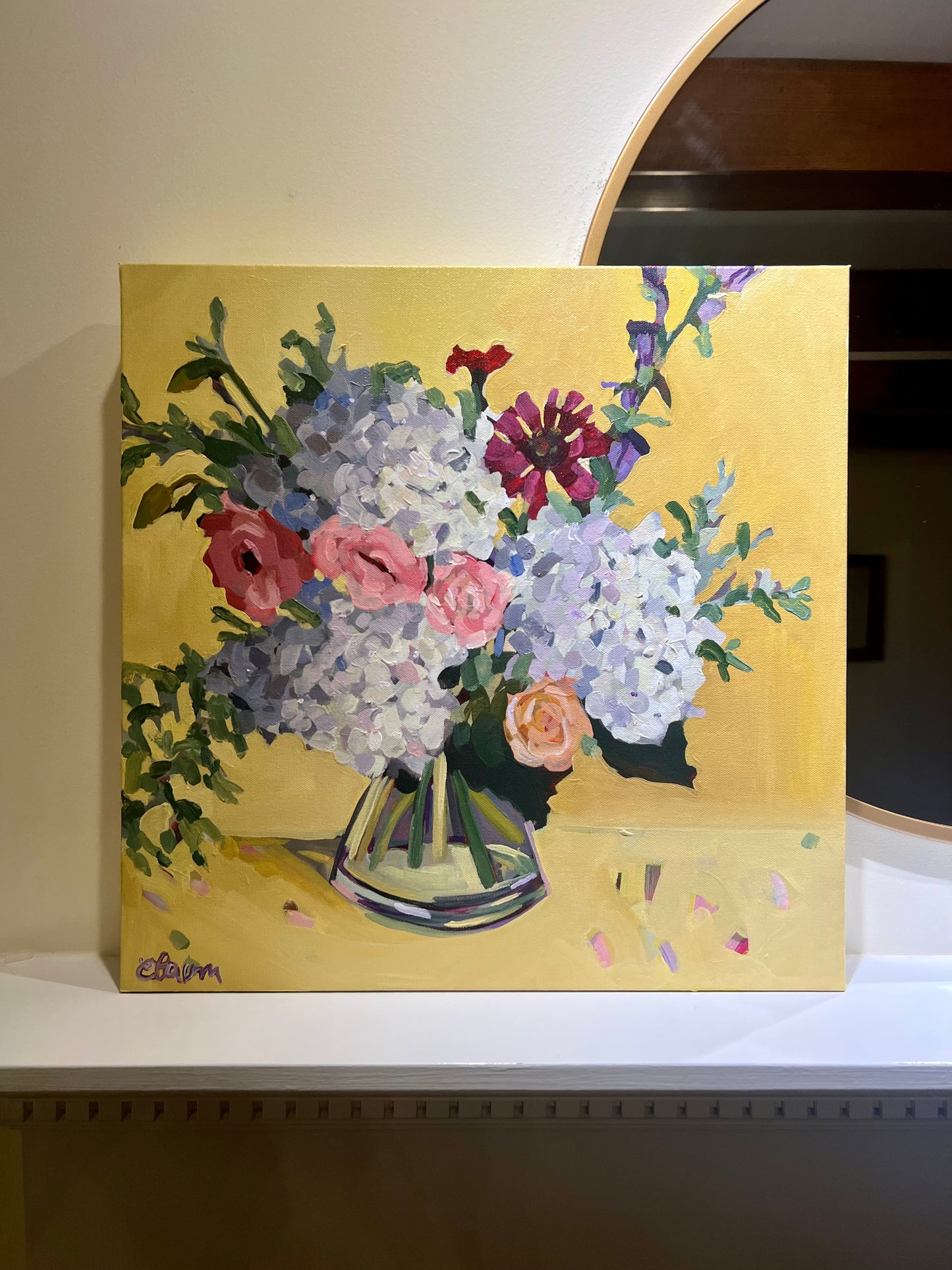 To Bring Together - white hydrangea floral arrangement still life painting